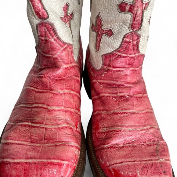Ferrini Pink White Crosses Leather Distressed Western Cowgirl Cowboy Boots 8.5 - Picture 4 of 15